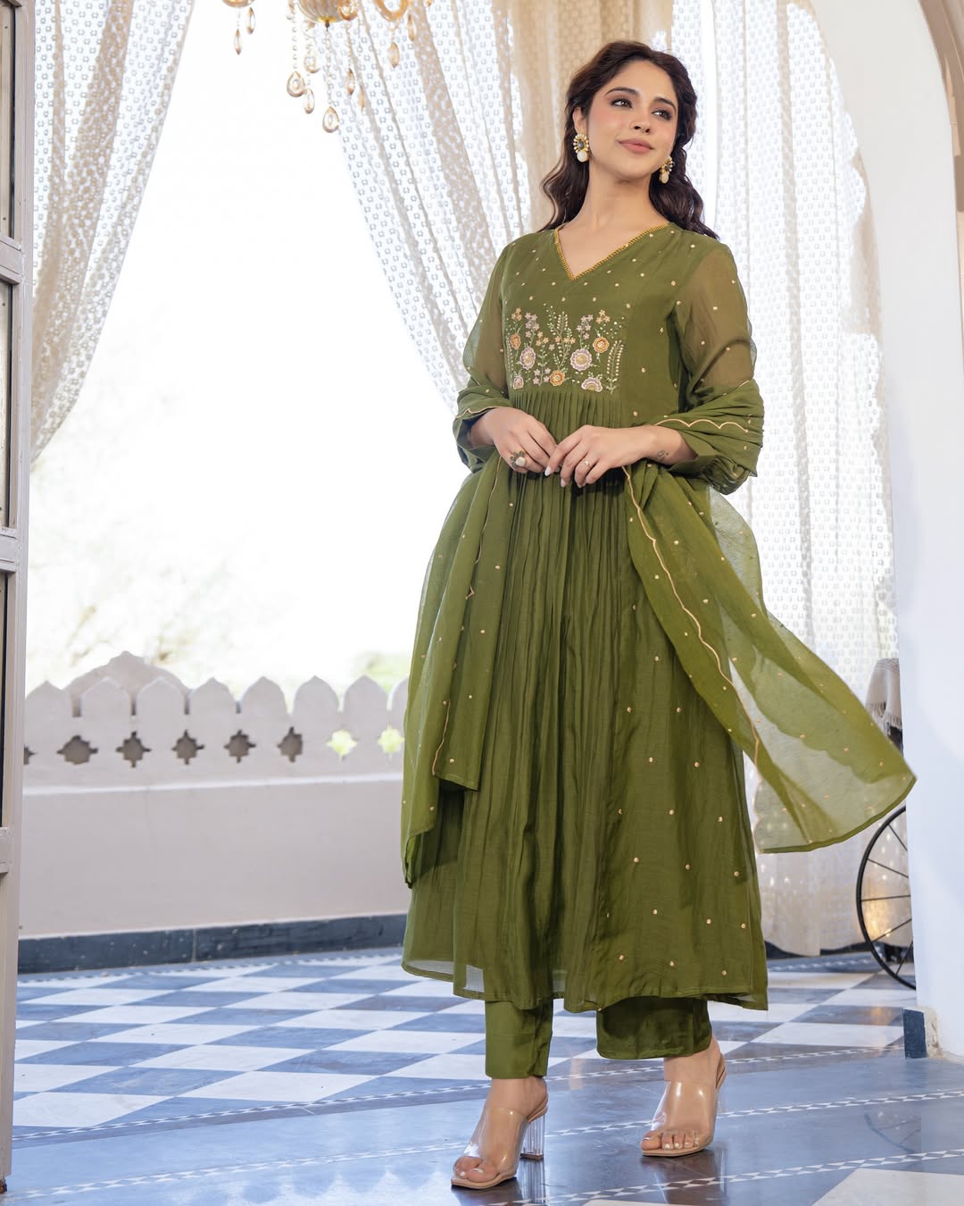 Saumya Pure Cotton Embroidered Anarkali Kurta Set with Cutwork Dupatta