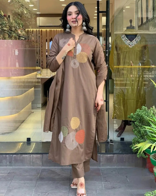 Sunheri Yellow Handblock Cotton Kurti Set with Embroidery & Dupatta