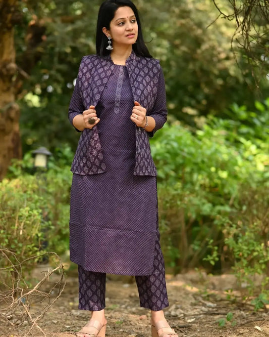 Winter cotton kurti pant set with soft quilted jacket for 2025-26