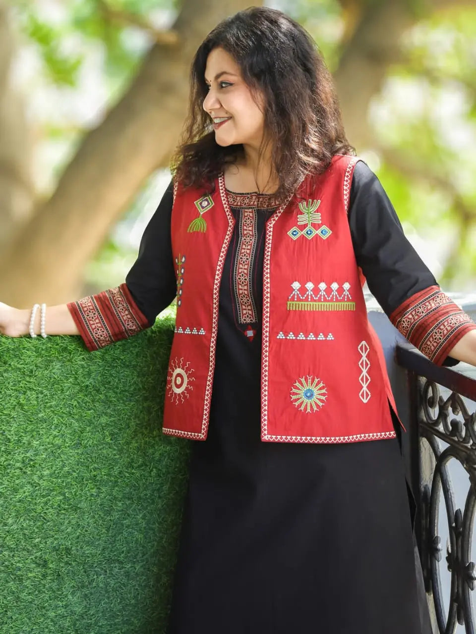 Black winter festive kurti suit with patra work and cotton jacket