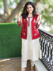 Cream embroidered winter jacket suit set for women