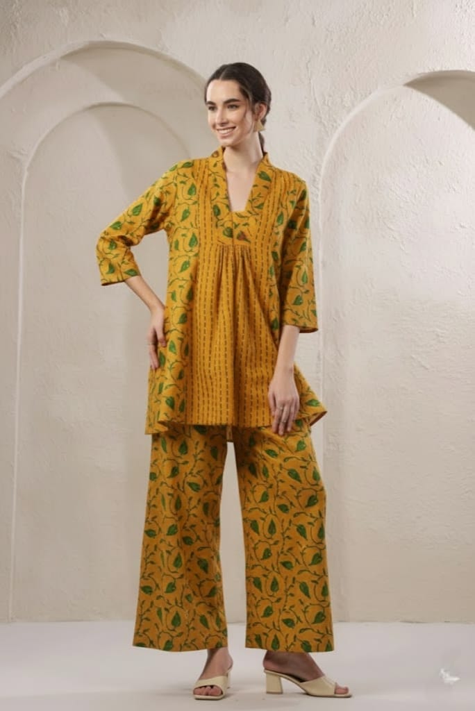 Daily wear yellow cotton top and pant set