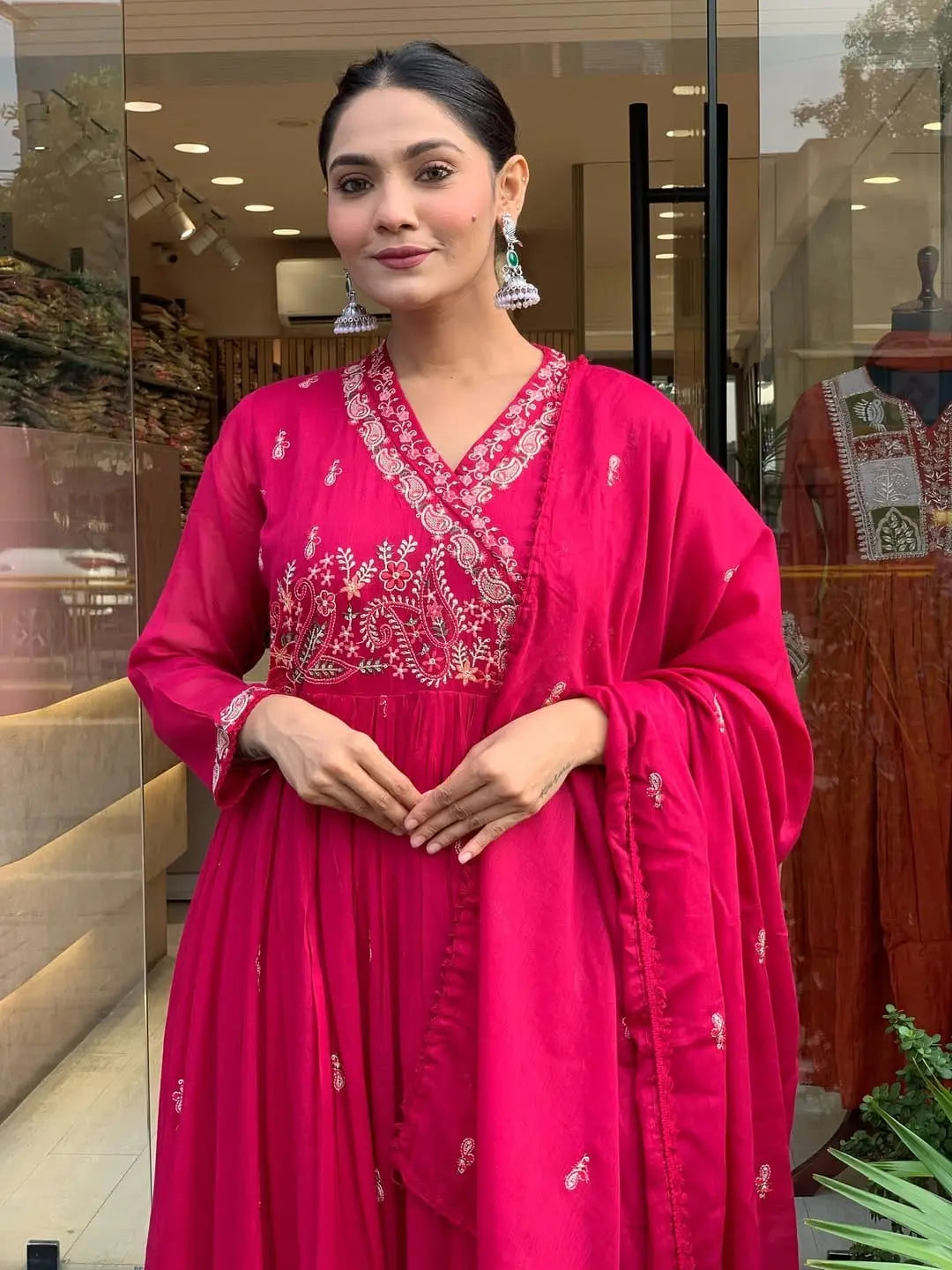 Traditional Angrakha Kurti Pant Set with Embroidery