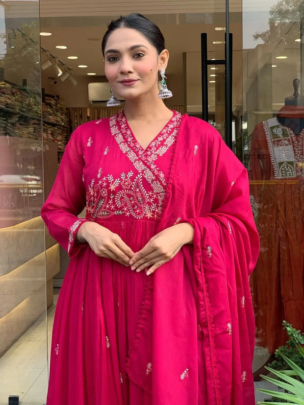 Traditional Angrakha Kurti Pant Set with Embroidery