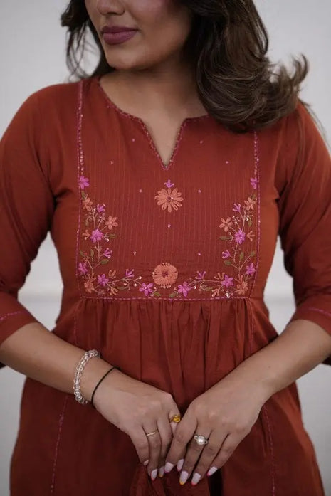 Embroidered cotton kurta with matching pant and soft dupatta


