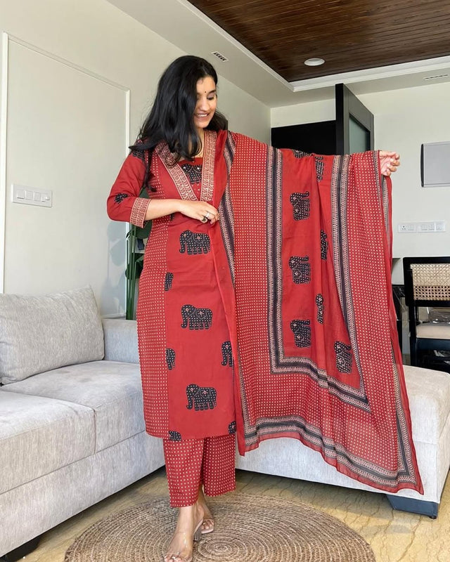 Aabha Blue Azrak Cotton Suit Set