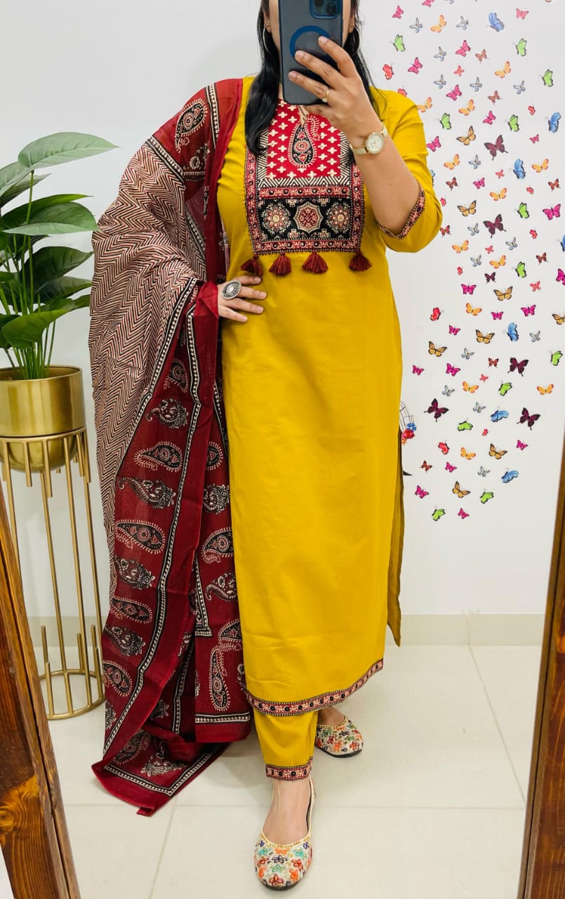 Aaradhya Handcrafted Heavy Cotton Suit Set with Dupatta