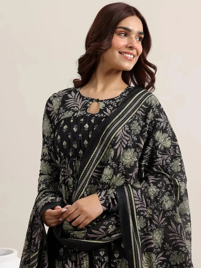 Dupatta draped cotton Anarkali suit 