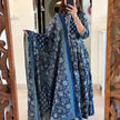 Blue cotton anarkali kurti set with handwork and malmal dupatta

