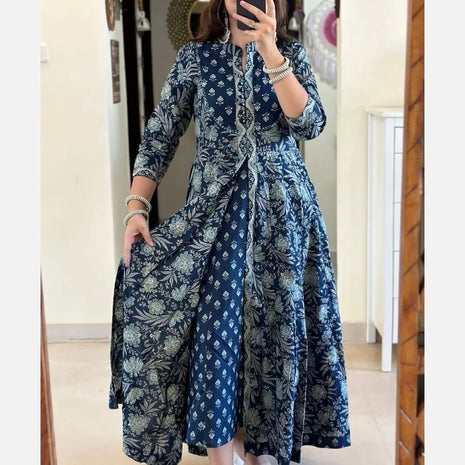 Summer cotton Slit kurta pant set with printed flair

