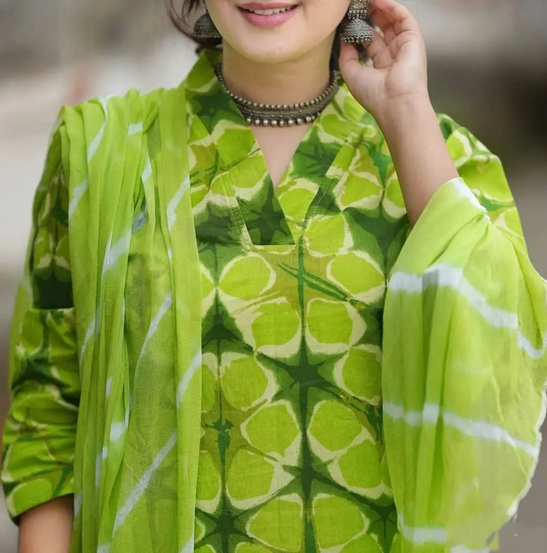 V-neck kurti with cotton Gulnaar pant and dupatta

