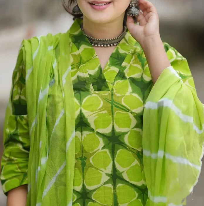 V-neck kurti with cotton Gulnaar pant and dupatta

