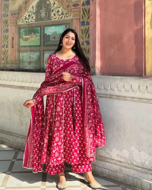 Cotton kurti pant dupatta set for women

