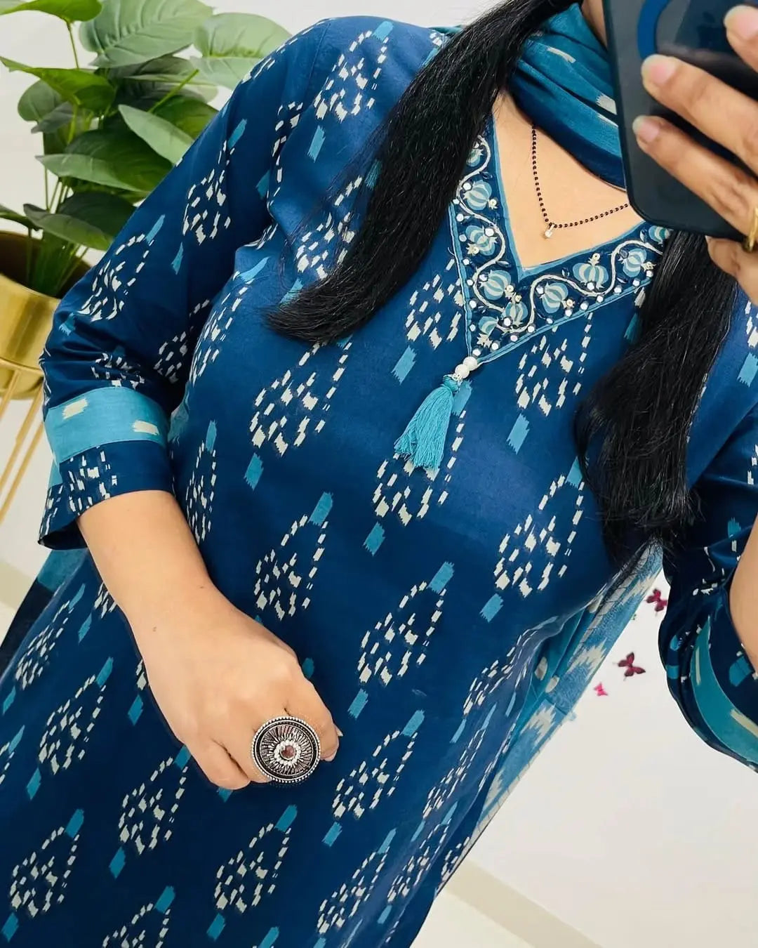 Heavy cotton kurti set with printed design and embroidery

