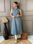 Front pose in cotton A-line kurta set with plazo

