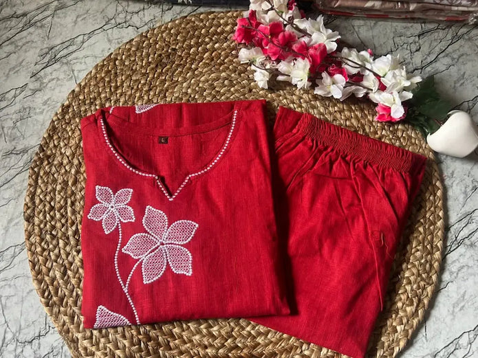 Rakhi special cotton suit set in elegant red

