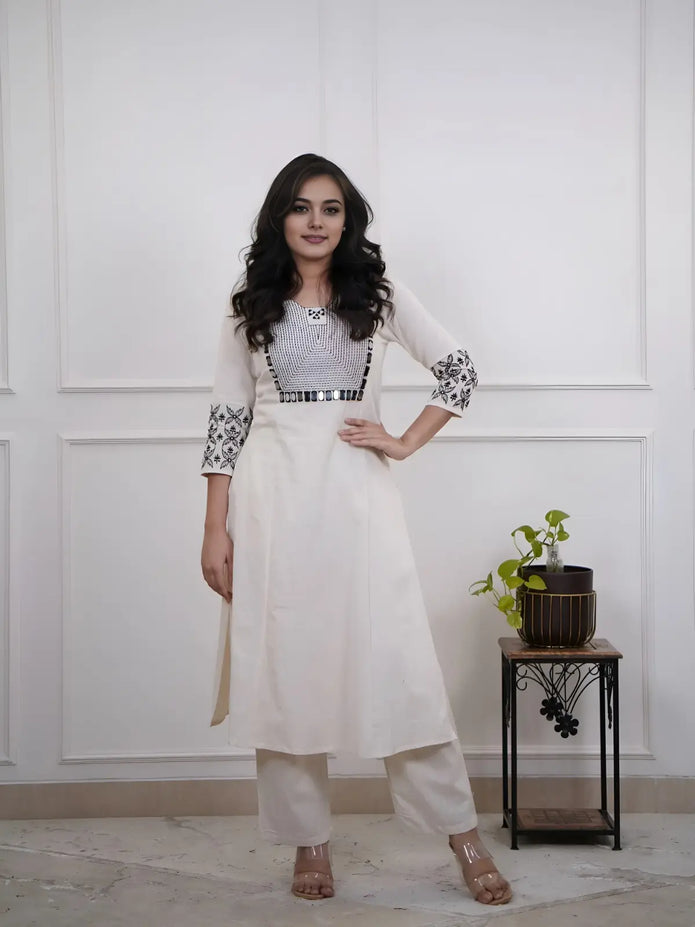 Full-length image of cotton kurti and palazzo set in white

