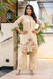 Embroidered cotton flex kurta pant set in pastel color

