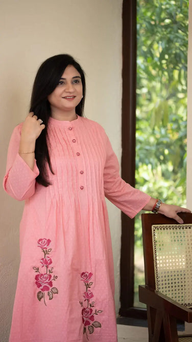 Close-up of embroidery on soft cotton fabric

