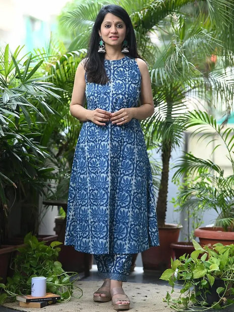 hand kantha cotton kurti set with plazo – front view