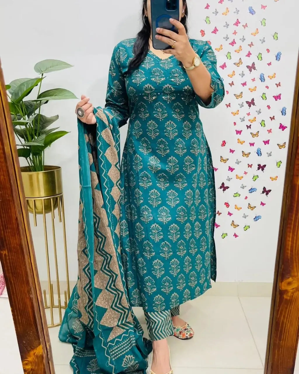 Pure cotton 3-piece suit set with fine embroidery

