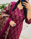 Traditional kurti set in heavy cotton with pants and dupatta

