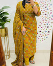 Full front view of heavy cotton kurti pant dupatta set

