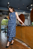 Front pose in cotton A-line kurta set with plazo

