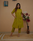 Monochrome cotton pant set with embroidered kurta – front view

