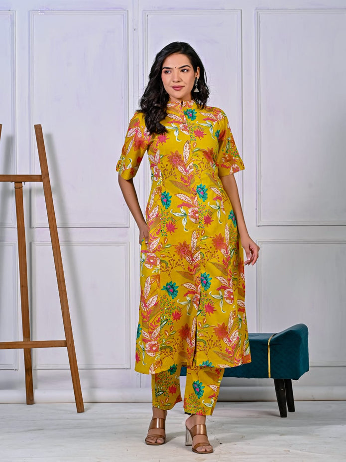 premium floral cotton fabric detailing on kurti