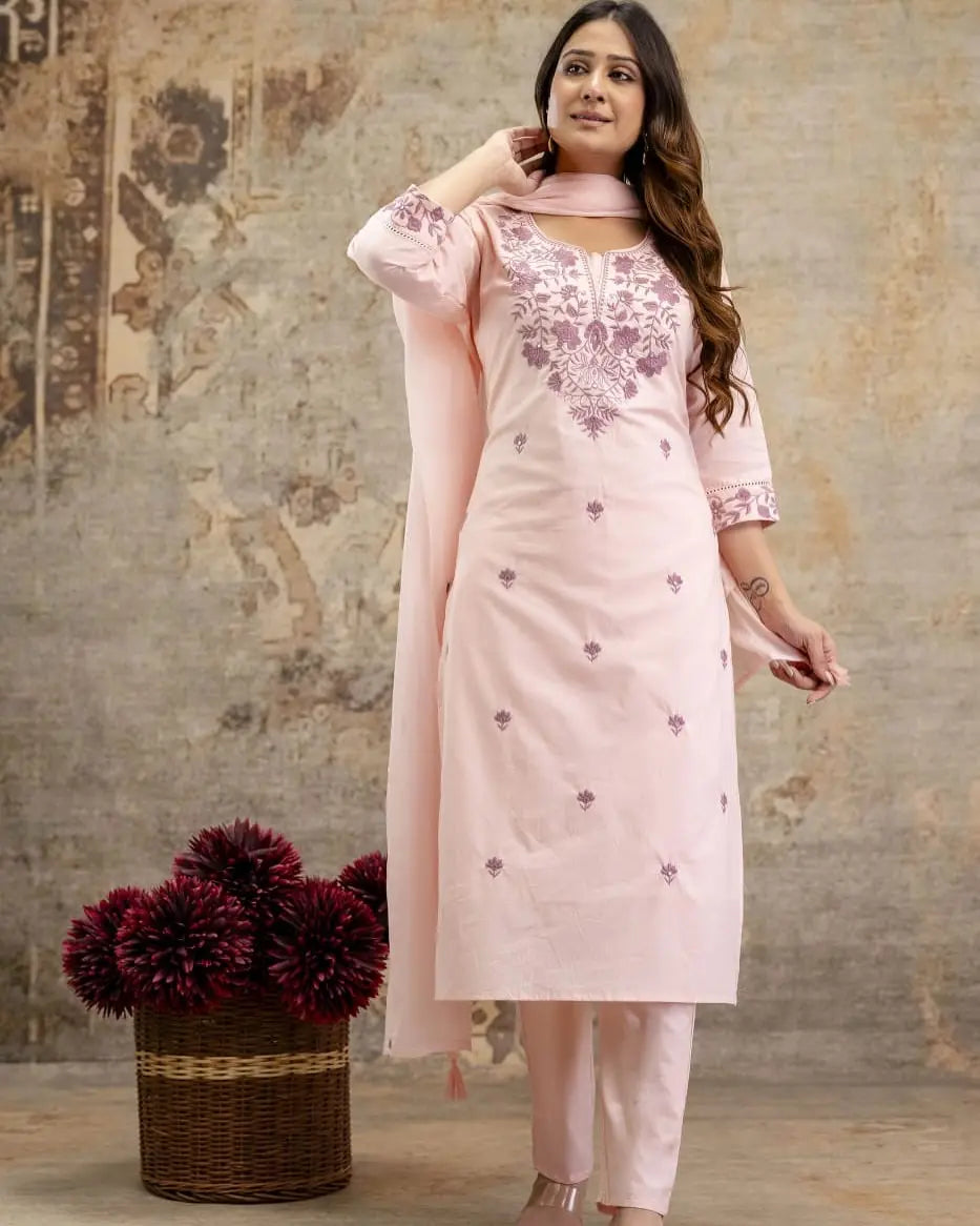 Flex cotton kurti and pant with mulmul dupatta set