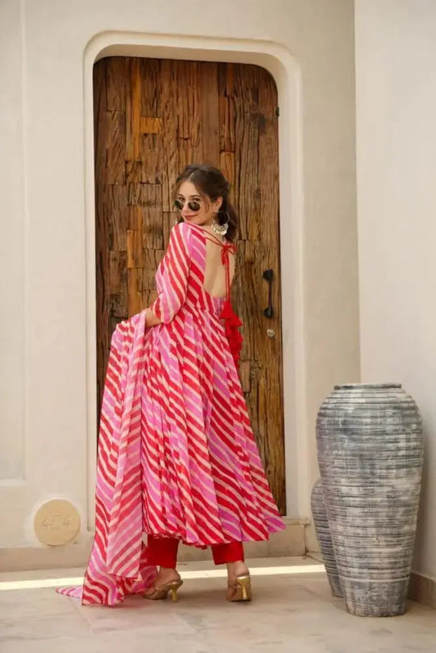 Printed anarkali kurti with pant and dupatta set

