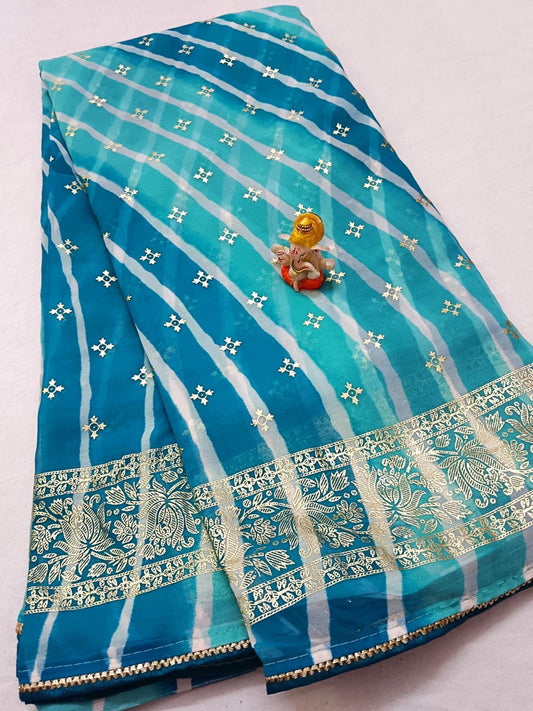 Maabetii Blue Georgette Lheriya Saree with Gota Work