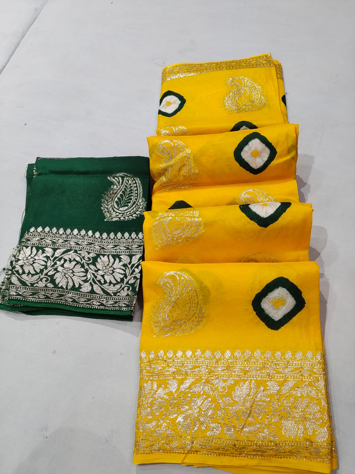 Maabetii Dola Silk Hand Bandhej Zari Work Saree with Contrast blouse