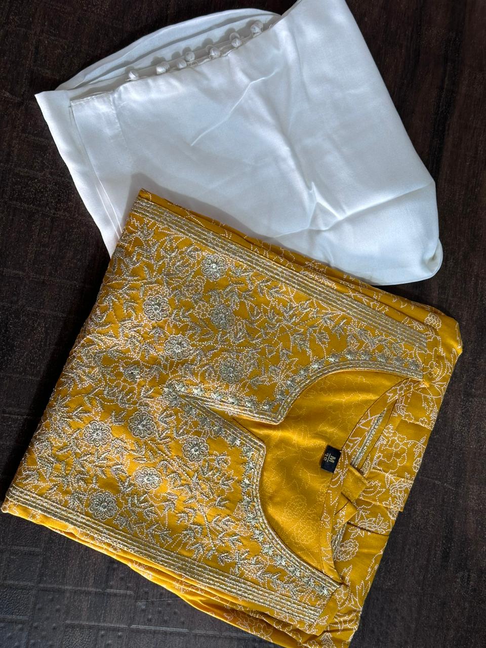 Maabetii Floral Yellow Naira Cut Style Rayon Kurta with Pants