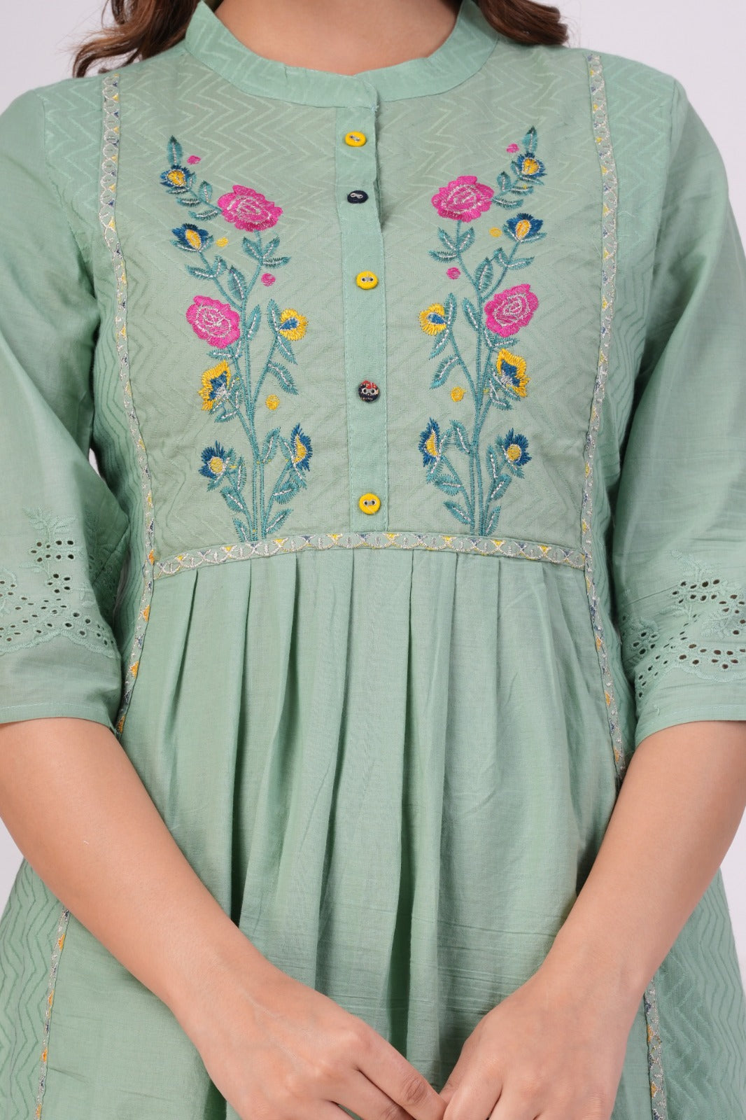 Maabetii Green Embroider Cotton Naira Style Straight Suit Set