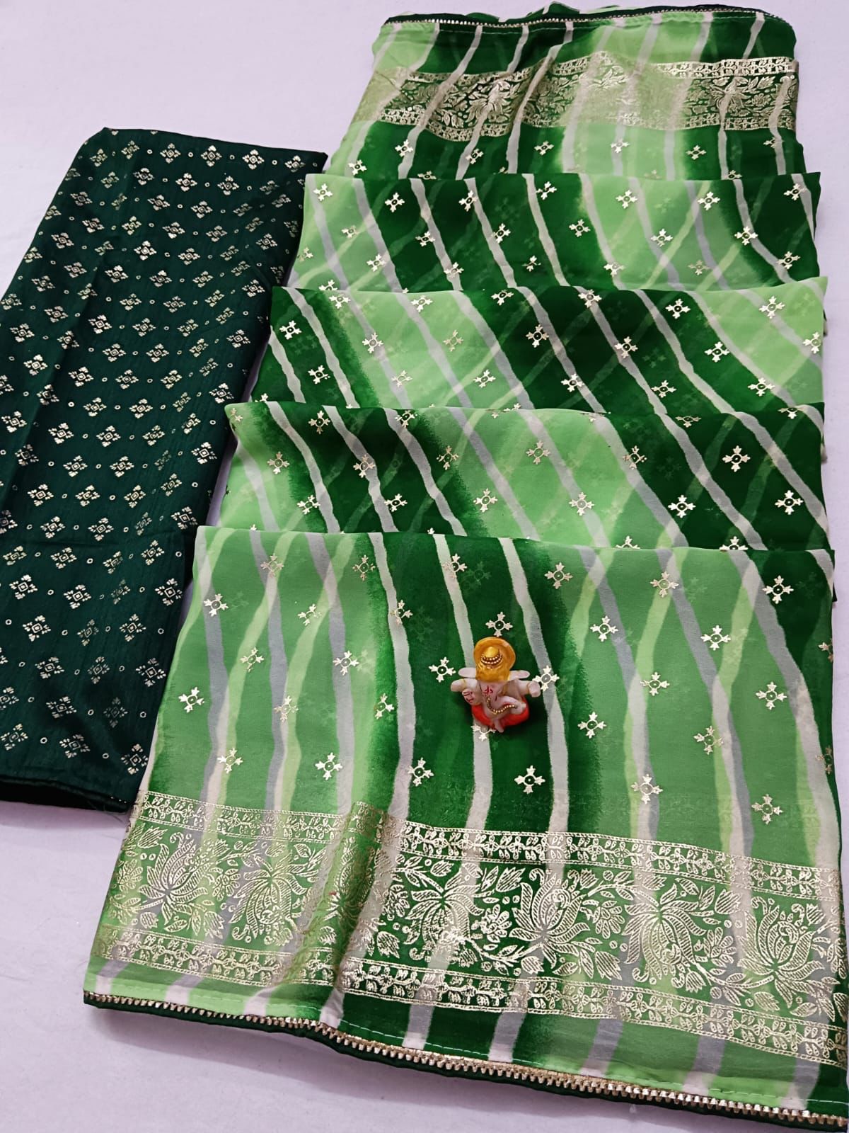 Maabetii Green Georgette Lheriya Saree with Gota Work