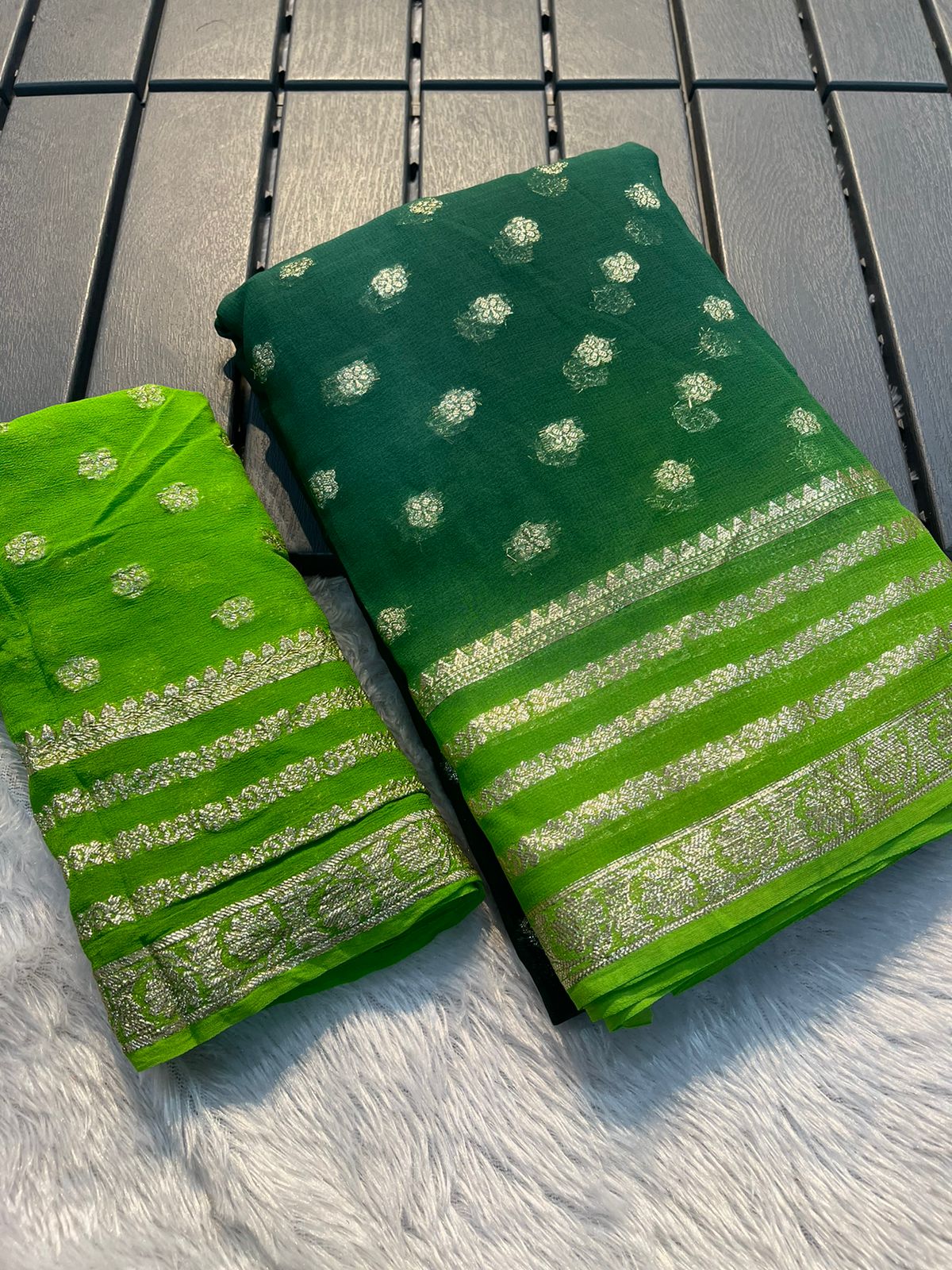 Maabetii Green Zari Work Pure Georgette Saree