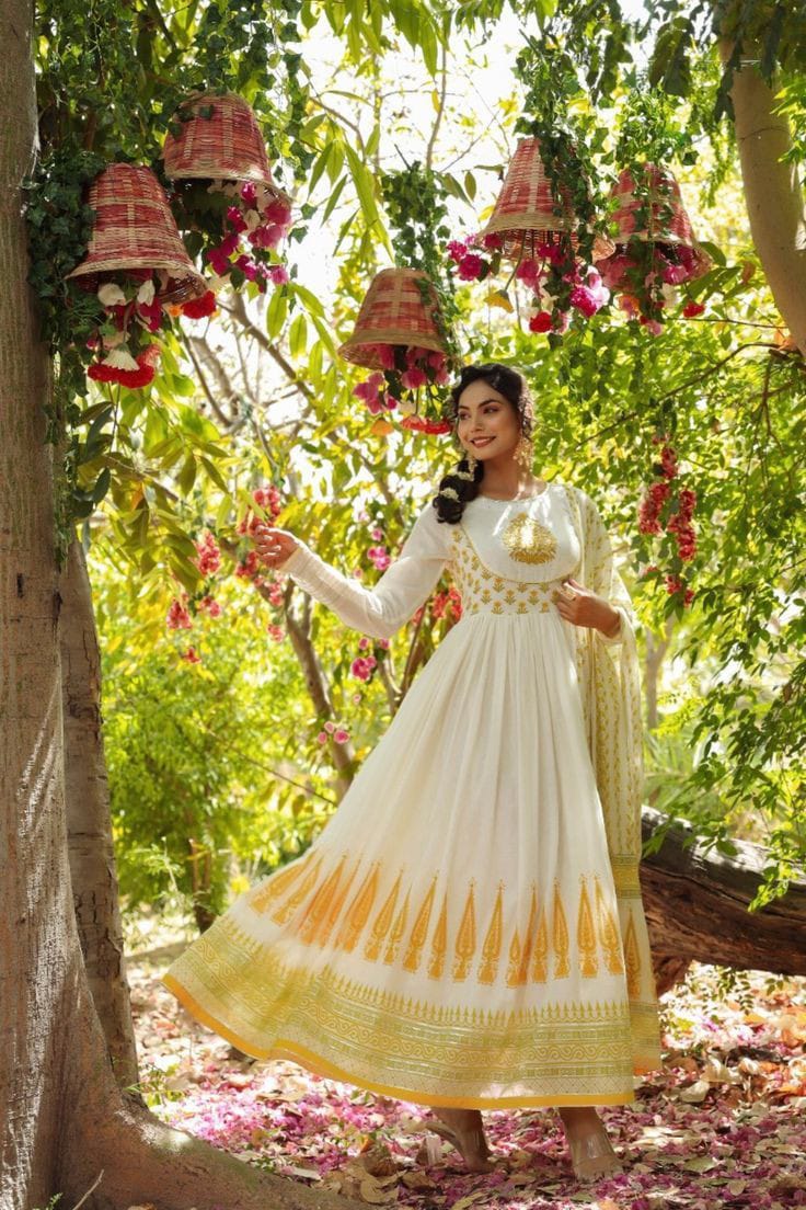 Maabetii Mulmul Multicolor Alia Cut Long Gown with Matching Duppatta