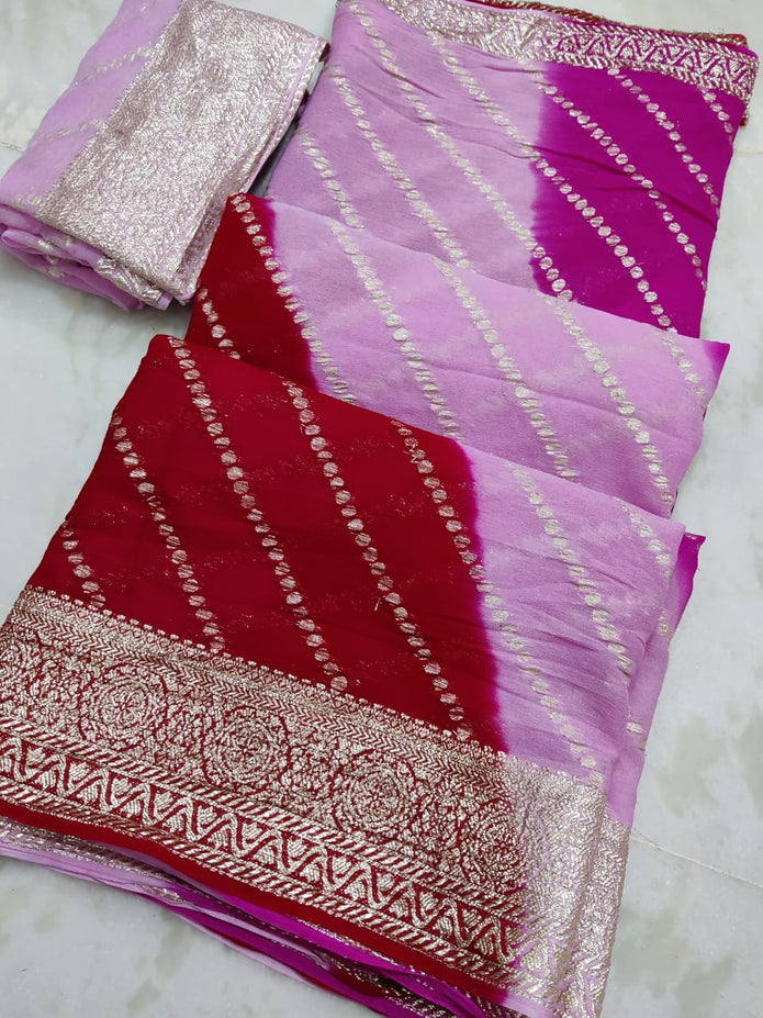 Maabetii Multicolor Leheriya Zari Work Pure Georgette Saree