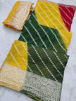 Maabetii Multicolor Leheriya Zari Work Pure Georgette Saree