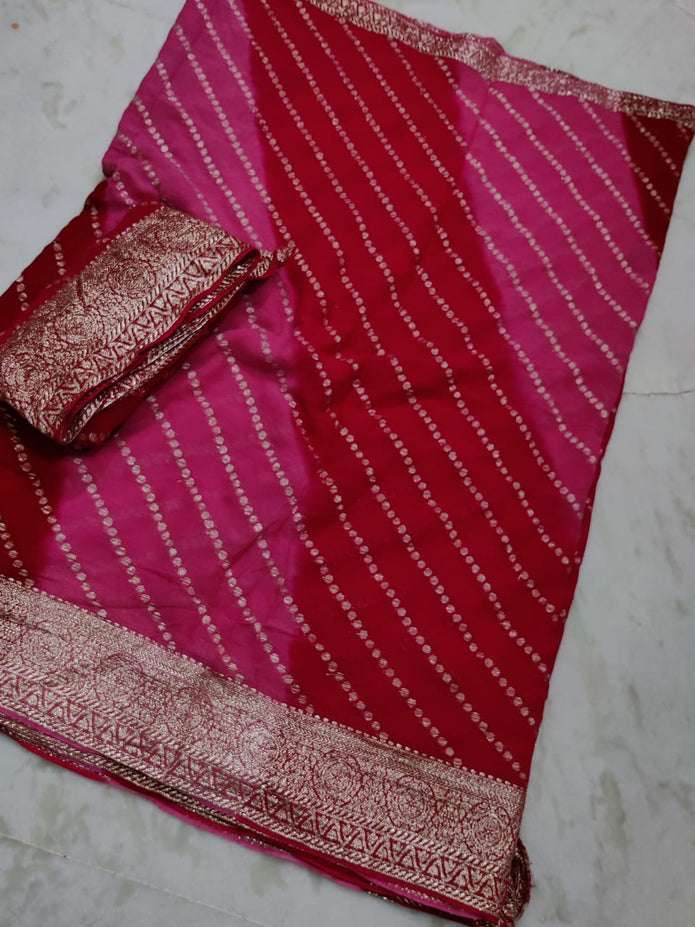 Maabetii Multicolor Leheriya Zari Work Pure Georgette Saree