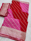 Maabetii Multicolor Leheriya Zari Work Pure Georgette Saree