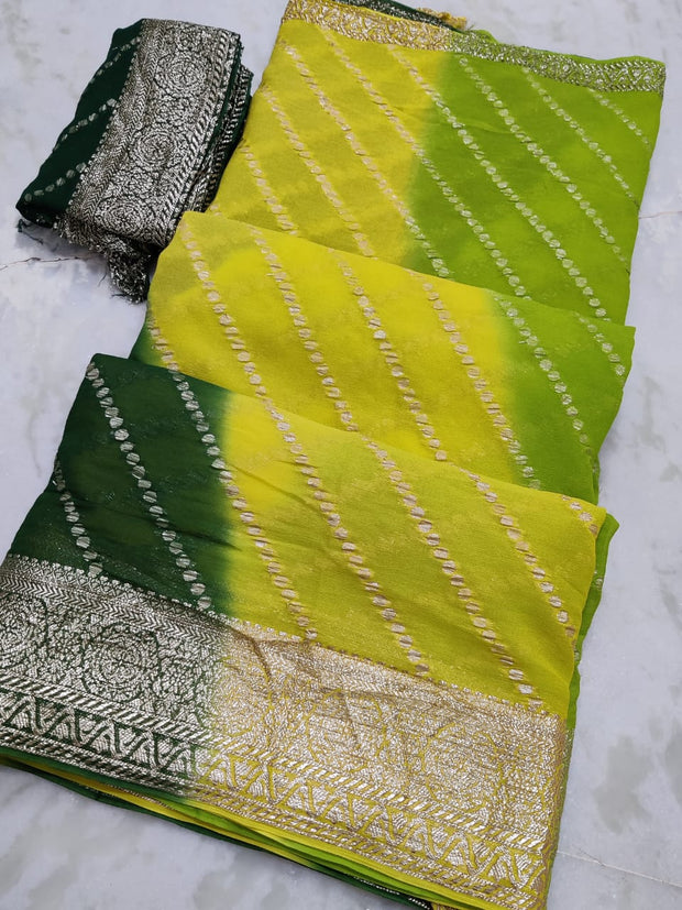 Maabetii Multicolor Leheriya Zari Work Pure Georgette Saree