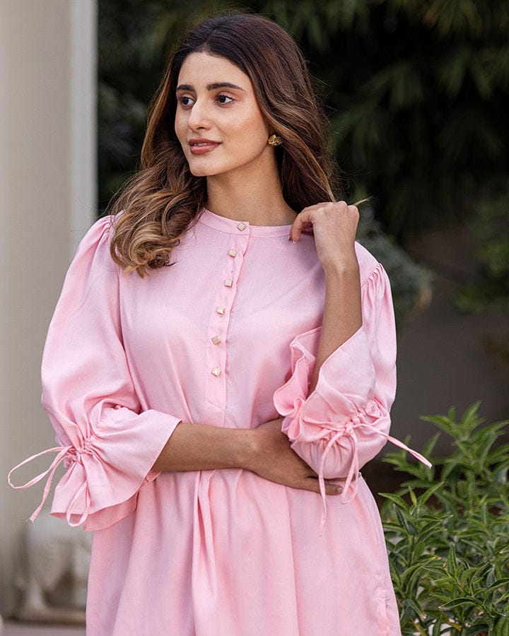 Maabetii Pink Designer Sleeves Kurti Plazo Rayon Coord Set