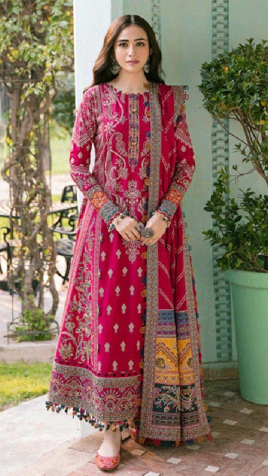 Maabetii Pink Digital Printed Muslin Gown Style Kurta Dupatta