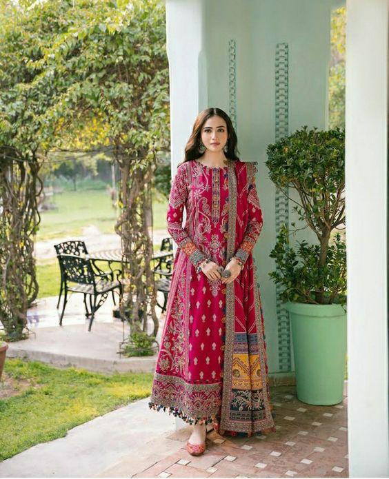 Maabetii Pink Digital Printed Muslin Gown Style Kurta Dupatta