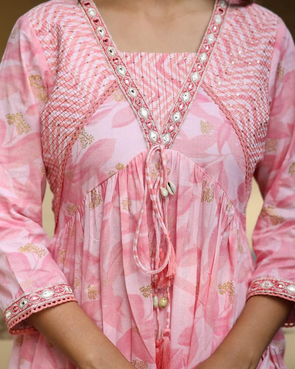 Maabetii Pink Embroider Ghotalas Work Cotton Alia Cut Anarkali Suit Set