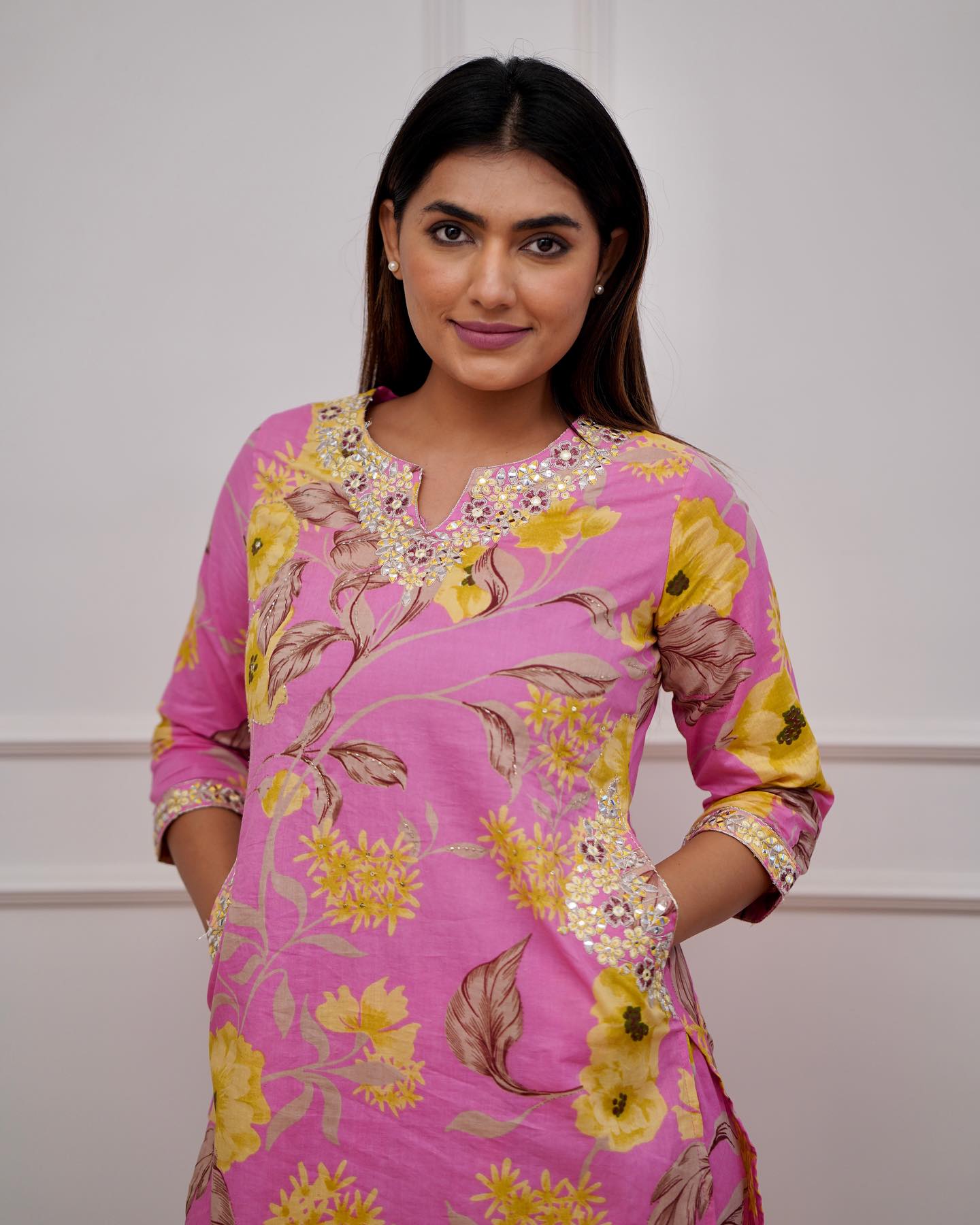 Maabetii Pink Floral Embroider Cotton Afghani Suit Set