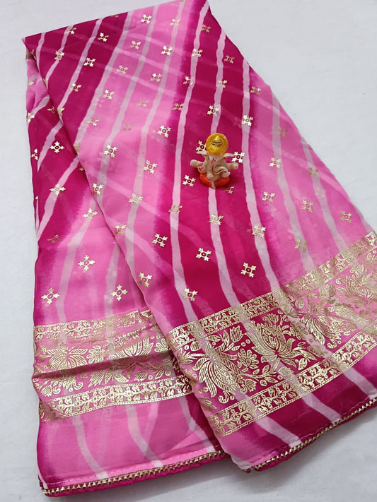 Maabetii Pink Georgette Lheriya Saree with Gota Work